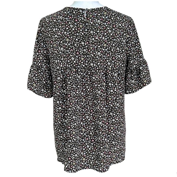 LOFT Black Floral Top with Bell Short Sleeves Size S LIKE NEW - Picture 5 of 10